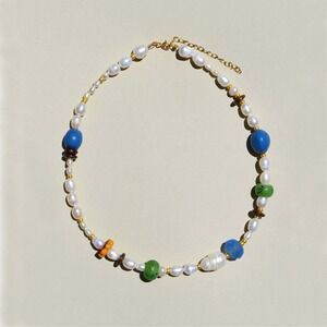 Handmade pearl treasure trove necklace by Gem Blue Boho Glass Stone Bead Choker